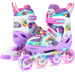Інлайнери для дівчаток Einhorn: регульовані ролики з підсвічуванням, розмір S (30-33), фіолетовий колір