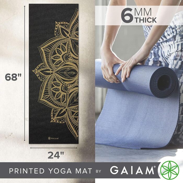 Килимок для йоги Gaiam Premium 6 мм, надрукований, нековзкий, для йоги, пілатесу та фітнесу, 172×61 см
