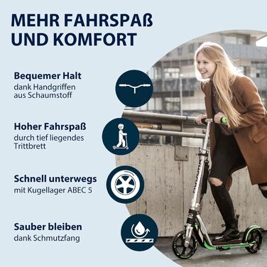 Самокат HUDORA BigWheel 205 алюмінієвий, складаний, міський, для дітей та дорослих, регульована висота, до 100 кг