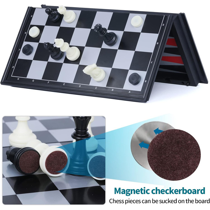 Шаховий набір 3-в-1 магнітний FISHOAKY: шахи, шашки, нарди. Компактний дорожній набір 31x31 см для дітей та дорослих. Ідеальний подарунок на Новий Рік та Різдво.