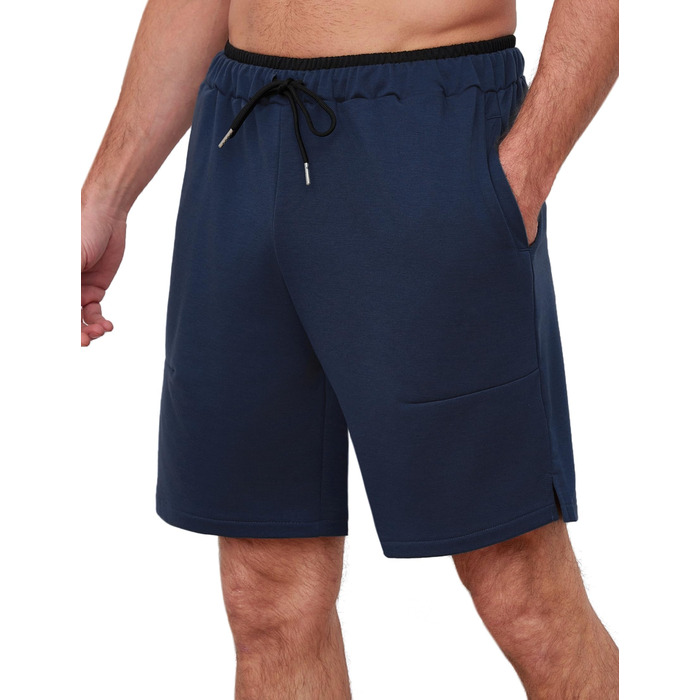 Чоловічі спортивні шорти Soer Activewear з кишенями та блискавкою, бавовняні шорти для бігу та відпочинку, темно-сині (L)