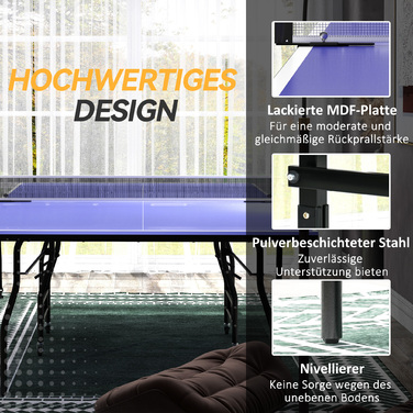 Складаний стіл для настільного тенісу середнього розміру з сіткою, 3 м'ячами та ігровим полем товщиною 12 мм
