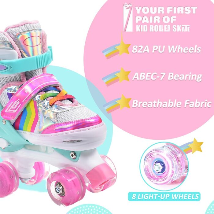 Ролики дитячі ERNAN, регульовані, світлодіодні, для дівчаток та хлопчиків, підходять для початківців, ідеальні для подарунків на Різдво та день народження, кольорові