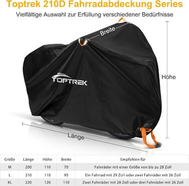 Чохол для велосипедів Toptrek на 3 велосипеда, водонепроникний, 210D Oxford, 220 x 120 x 110 см