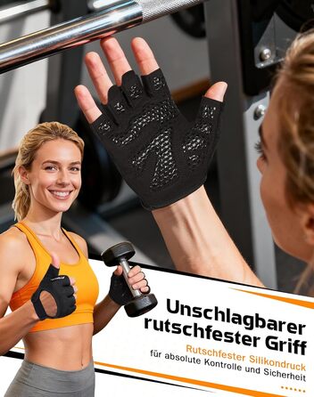 Фітнес рукавички ATERCEL для жінок та чоловіків - неслизькі дихаючі рукавички для тренувань з преміальним зчепленням та захистом долонь для силових тренувань, спортзал, воркаут, тренування. Чорний колір