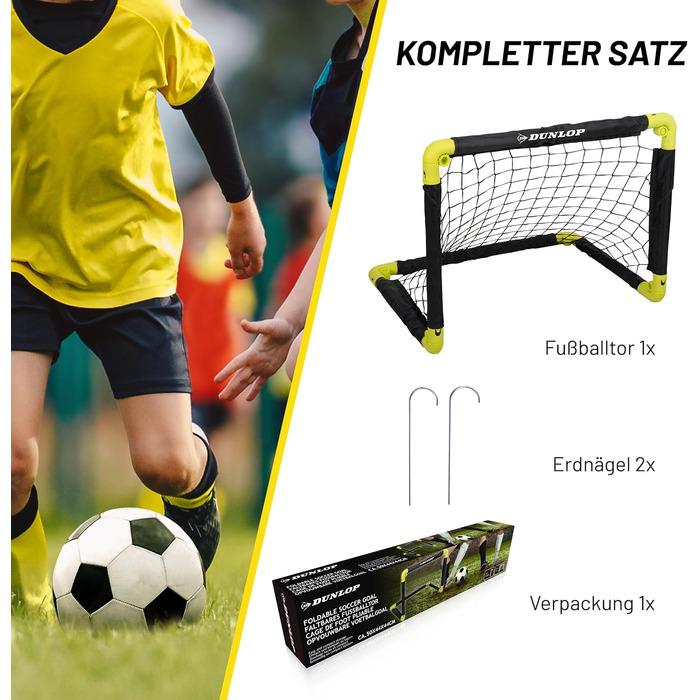 Ворота для футболу Dunlop - складані, чорно-жовті, 50x44x44 см - для гри в саду та в приміщенні