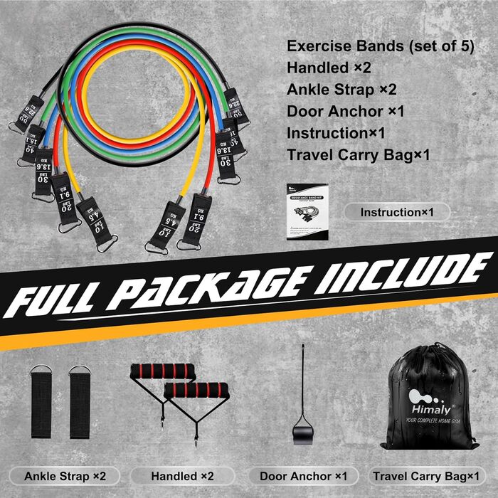 Набір еластичних стрічок Himalaya Widerstandsbänder Set 100lbs/150lbs для фітнесу, йоги, пілатесу та силових тренувань (68 кг)