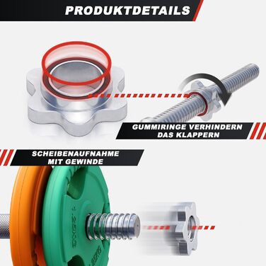 Набір гантелей GORILLA SPORTS® 20 кг (2 шт.) 30 мм, чавун, гумові ручки, ваги 4x1.25 кг / 4x2.5 кг, зірковий/федерний замок, рифлений хват - набір гантелей, короткі гантелі зі зірковими замками