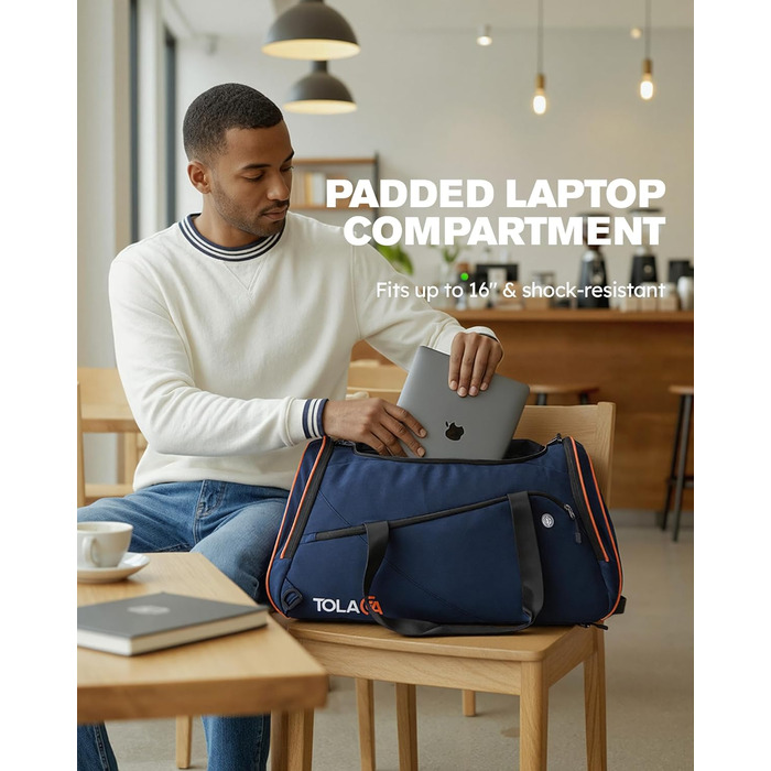 Спортивна сумка Tolaccea 47L з відділенням для взуття та мокрого одягу - рюкзак-дуffel для фітнесу, тренувань, басейну, подорожей (Темно-синій)