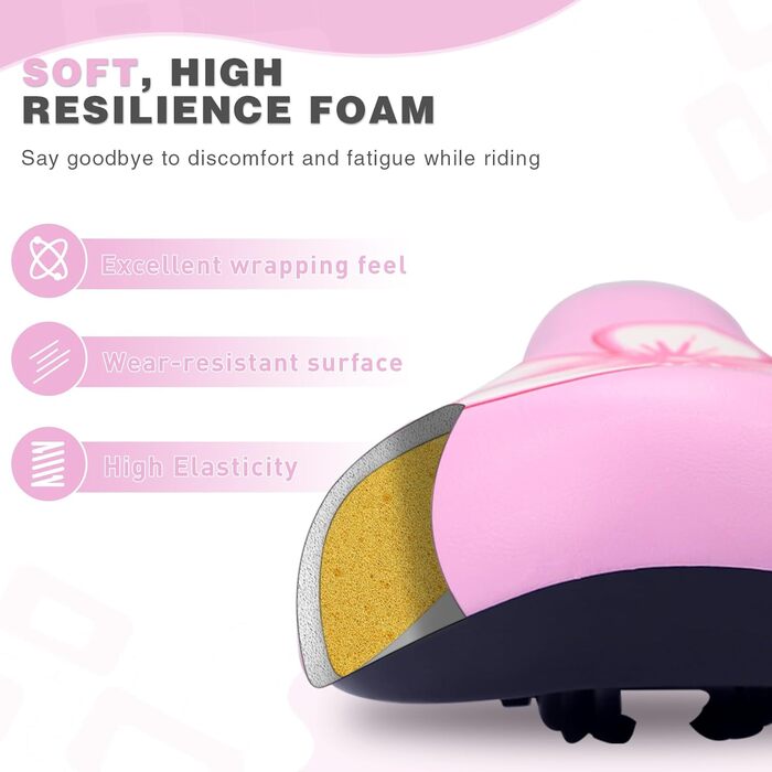 Дитячий велосипедний сідло – м'яке та водонепроникне сідло для хлопчиків/дівчаток – антиковзне покриття, широке велосипедне крісло Dual Shock для 12, 14, 16, 18, 20 дюймових гірських велосипедів, Чорний/Червоний (Великий рожевий квітка)