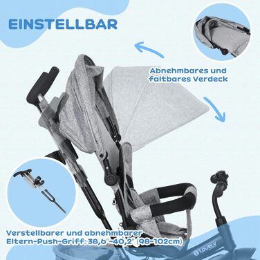 Триколісний велосипед HOMCOM 6-в-1 з батьківською ручкою для дітей 1-5 років (до 25 кг), з реверсом, кошиком, тримачем для пляшки, сонцезахисним дахом (сірий)