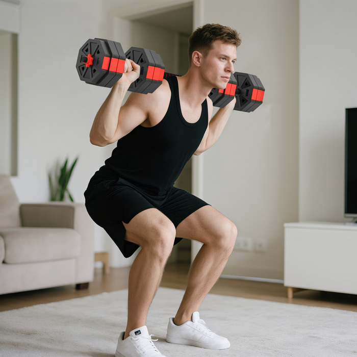 Спортивний Набір Гантелей SPORTNOW 4-в-1: Короткі гантелі, штанга, регульована вага 25 кг для силових тренувань вдома