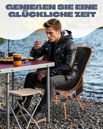 Складний туристичний стілець для кемпінгу з сіткою та кишенями, вантажопідйомність 150 кг, оранжевий