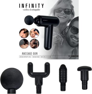 Масажний пістолет MELISSA Infinity 16770047, перезаряджуваний, 4 насадки, чорний