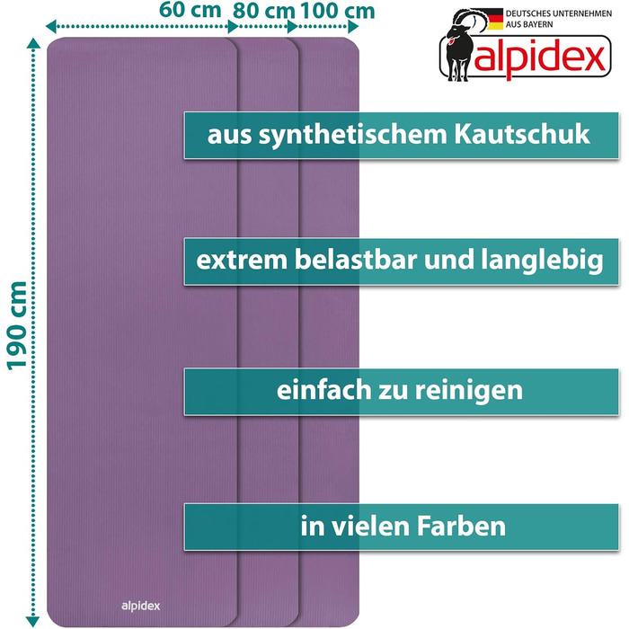 ALPIDEX Йога-мат преміум 1,5 см, нековзкий, без фталатів, для фітнесу, пілатесу, спорту, HIIT, фізіо, з ременем, ізоляційний, рожевий, 190x60x1,5 см