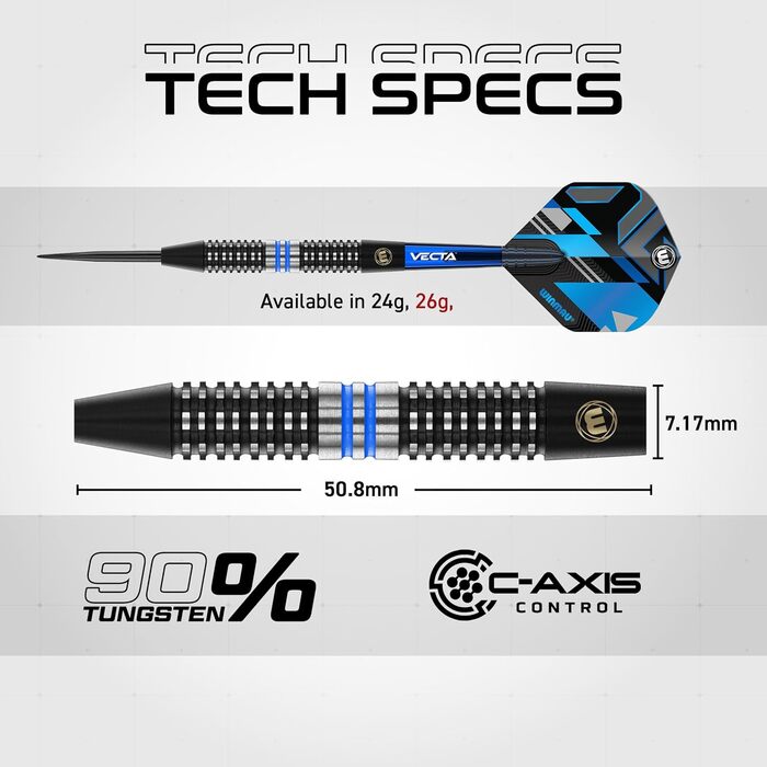 Професійний набір дротиків WINMAU Galactics Series 90% вольфрам, м'яка та сталева голка, 18г/24г/26г, з оперенням і стрижнями