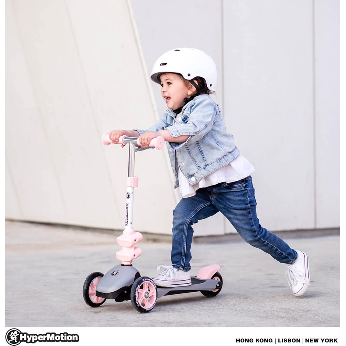 Самокат дитячий Kinderroller 3в1 рожевий: самокат-біговел-колісний скутер з сидінням для дівчаток та хлопчиків