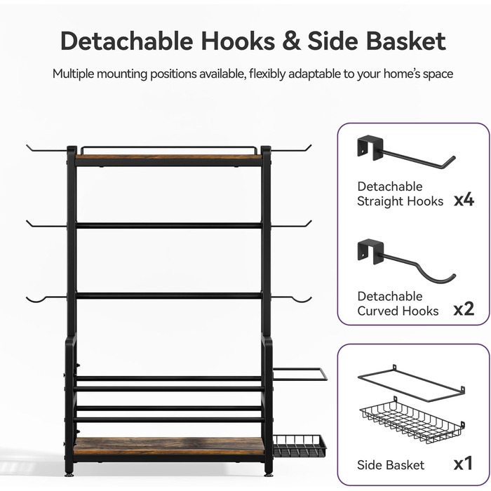 Стійка для гантелей та медичних м'ячів, 3-ярусна, 60x40 см, сталева, 272 кг, з корзиною для килимків та гачками
