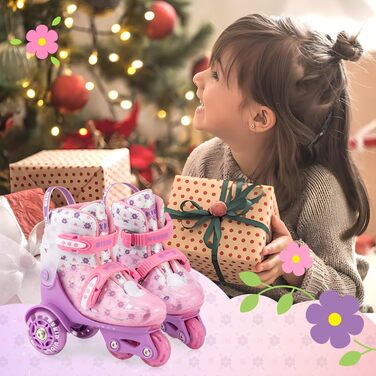 Дитячі ролики для дівчаток, 4 розміри, регульовані, безпечні, з дихаючим матеріалом, квіткові, EU 28-32