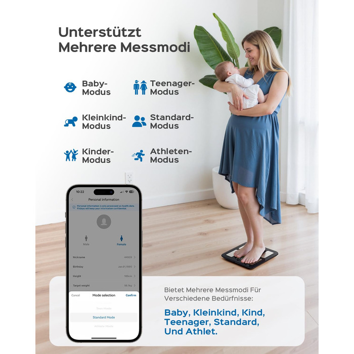 Ваги підлогові цифрові 8-в-1 Bluetooth Personenwaage: аналіз тіла, BMI, відсоток жиру, пульс, iOS/Android, до 180 кг