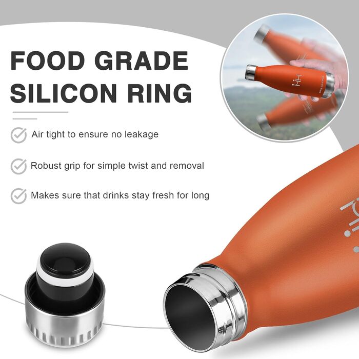 Термос HoneyHolly 750 мл, пляшка для води з нержавіючої сталі, спортивна, без BPA, для фітнесу, велоспорту, звичайні напої, оранжевий колір