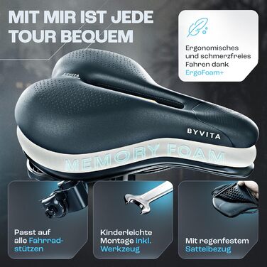 Велосипедне сідло BYVITA ErgoFoam+ - максимальний комфорт та ергономіка для жінок та чоловіків | Зручне сідло для трекінгу