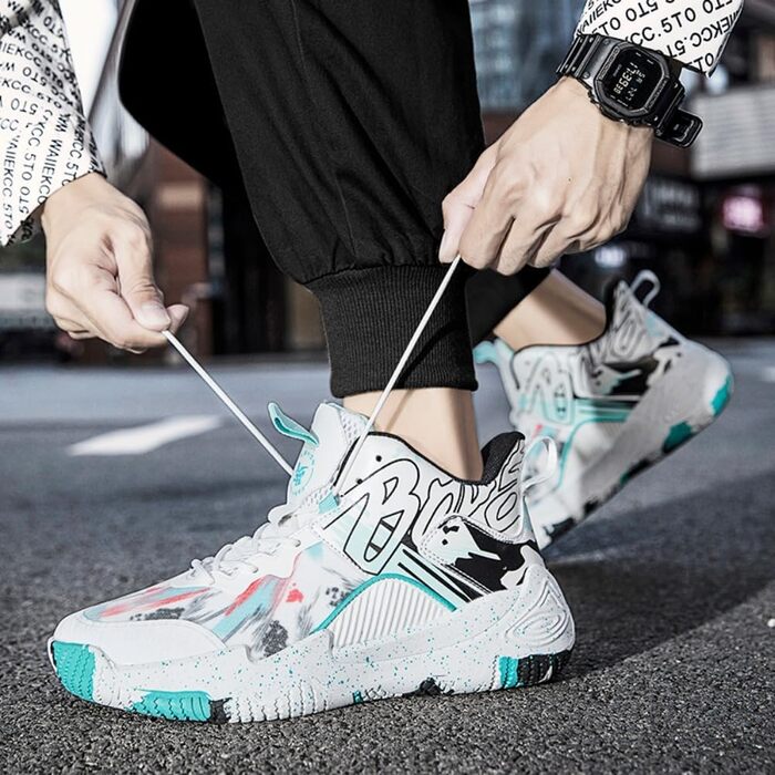 Кросівки баскетбольні для чоловіків та жінок, спортивне взуття, кросівки для ходьби, легкі, неслизькі, зносостійкі, біло-чорні, 38 EU, вузька колодка