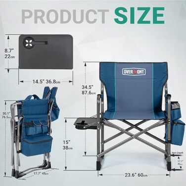 Стілець для кемпінгу OVERMONT: складаний, з підспівачем та сумкою-холодильником. Макс. навантаження 180 кг (2 шт., чорний)