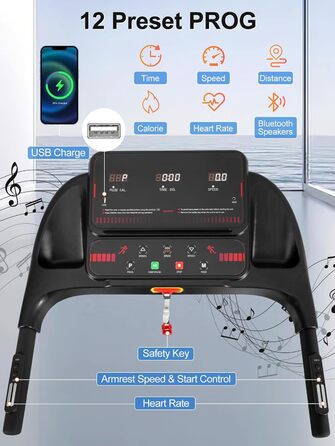 Біговий тренажер BTM для дому, 3.0PS, нахил, 1-14 км/год, складаний Walking Pad з LED дисплеєм, до 120 кг, чорний