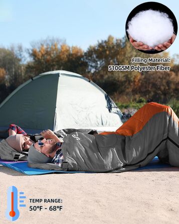 Сплячий мішок Outdoor Sportneer для кемпінгу: 3-4 сезонний літній спальний мішок, зимовий, компактний, легкий, для дорослих, 220x75 см, оранжево-сірий