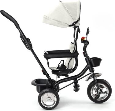 Триколісний велосипед для дітей 1-5 років, 5 в 1, з регульованою висотою сидіння, поворотний сидіння 360°, знімний капюшон, безпечний ремінь, кошик для іграшок, сірий