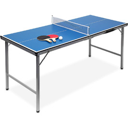 Складний настільний тенісний стіл Relaxdays Midi 71x150x67 см, синій, з сіткою, ракетками та м’ячами, портативний для дому