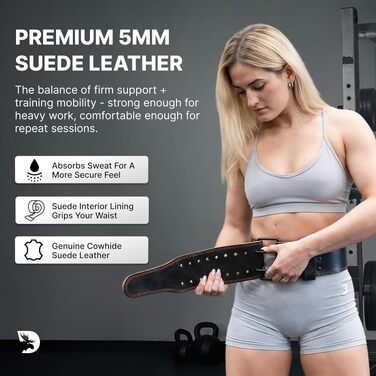 Шкіряний атлетичний пояс для важкої атлетики DMoose Fitness для підтримки попереку, 5 мм, для станової тяги та присідань, Powerlifting, чорний з червоною прошивкою, Small (23-30 дюймів)