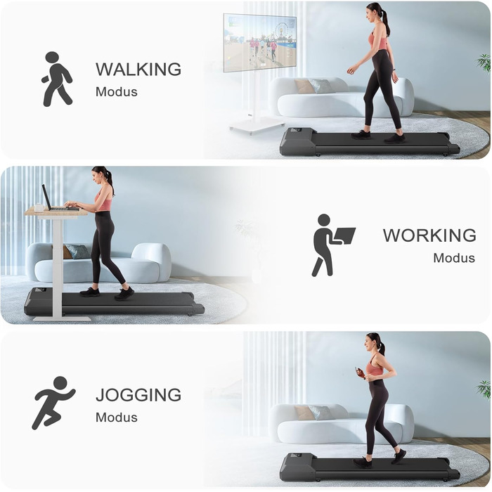 Бігова доріжка DeerRun Walking Pad 2,5 к.с., до 136 кг, для дому, тиха, з додатком Pitpat, професійними тренуваннями та багатокористувацькими забігами, чорна, 80 см