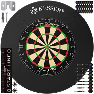 Дарцборд KESSER® Profi Sisal 75 см з дротиками (9 шт.), польотами (24 шт.) та аксесуарами, самовідновлювальний, для стрілок, з кріпленням