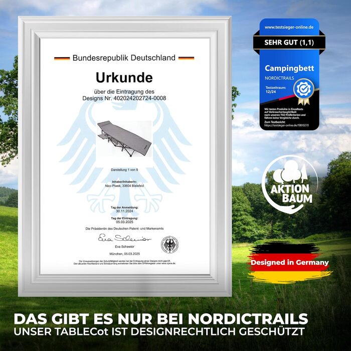 NORDICTRAILS Кемпінгове ліжко NORDICTRAILS - XXL розкладне ліжко для кемпінгу | Зручне, легке та широке для відпочинку на природі | Гостьове ліжко, ліжко для риболовлі, розкладне ліжко з суперм'яким матрацом. Сіре.