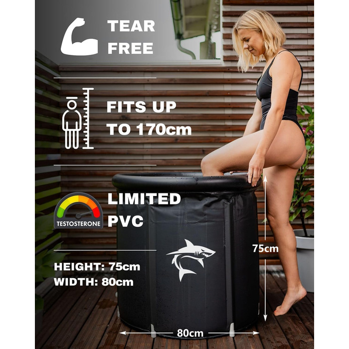 Кріованна для льодяних купань XL (80 см) з системою охолодження, 8 сталевими стійками, термозахистом та сумкою — повний комплект