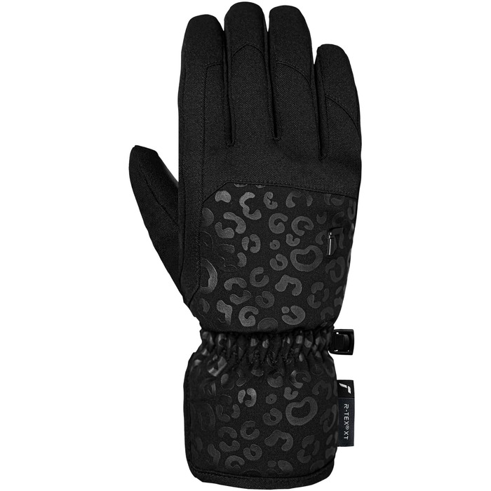 Жіночі гірськолижні рукавички Reusch Keira R-TEX® XT, чорні з леопардовим принтом, розмір 7.5