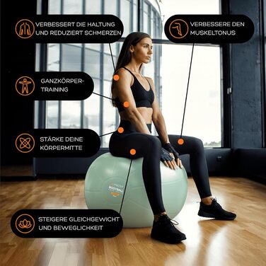 М'яч для фітнесу та йоги MANTRA SPORTS – фітбол для офісу, спини та вагітності, баланс-м'яч, розмір L (1,61 м – 1,78 м), колір м'ятний