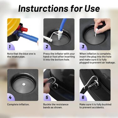 Йога-балансборд Ativafit 60см, до 300 кг, з помпою та експандером. Чорний фітнес-м'яч для балансу, йоги та силових тренувань