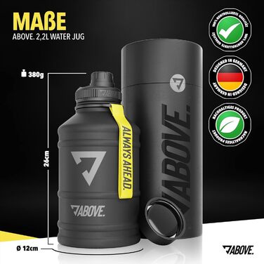 Сталева термофляга ABOVE 2 л – BPA-free, без витоку, міцна. Ідеальна для спорту, фітнесу та відпочинку на природі. Якісна подарункова коробка (Чорний, 2200 мл)