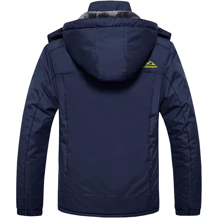 Зимова куртка KEFITEVD для чоловіків, водонепроникна, тепла, з підкладкою, для катання на лижах, спортивна, вітронепроникна, дихаюча, функціональна з відстібаною капюшоном (M, Темно-синій)