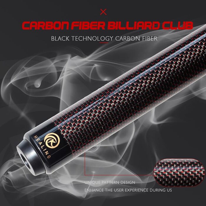 Кю Білліард KHEALING з карбону, 58 дюймів, 1/2-дюймова структура, 3-зубчастий з'єднувач, наконечник 12.4 мм, вага 540-567 г, для професійних гравців, червоний