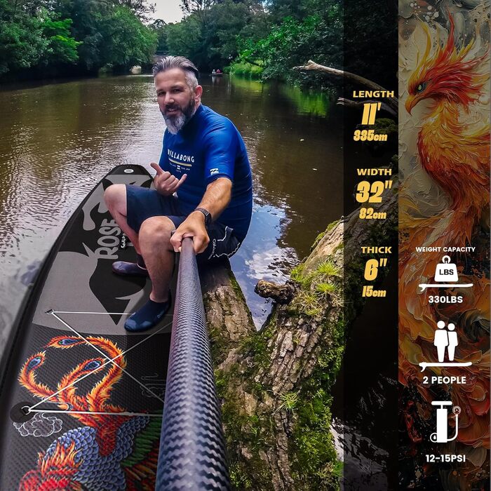 Надувний SUP-борд FEATH-R-LITE для дорослих: комплект з насосом, рюкзаком, лійкою та регульованим веслом (PHÖNIX-Grey)