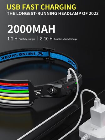Ліхтар налобний акумуляторний Shark з LED, водонепроникний, для кемпінгу, бігу, риболовлі, 6 LED, мультиколір