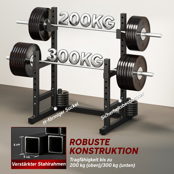 Стійка для гантелей, 2 рівні, підставка для дисків з сталі, тримач для штанги до 300 кг, чорна