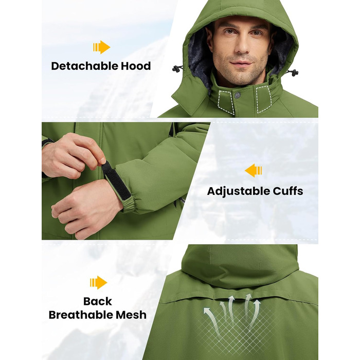Спортивна куртка Rdruko для лижного спорту, водонепроникна, з підкладкою з флісу, з капюшоном, для активного відпочинку в горах (зелена, XL)