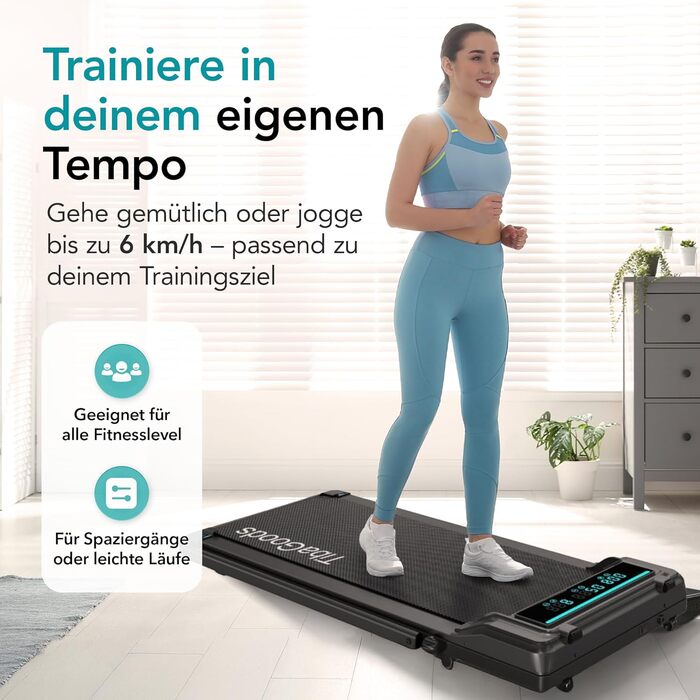 Біговий тренажер TiBa для дому - Walking Pad з нахилом [3 рівня, до 6%] - біговий килимок [макс. 100 кг, макс. 6 км/год] - ідеально підходить для столу, офісу або вітальні [125x55 см]