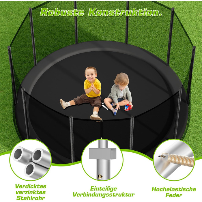 Трамплін для дітей Outdoor 183/228 см з сіткою та драбиною – ідеальний вибір для саду та дому (Чорний, 366 см / 12 FT)