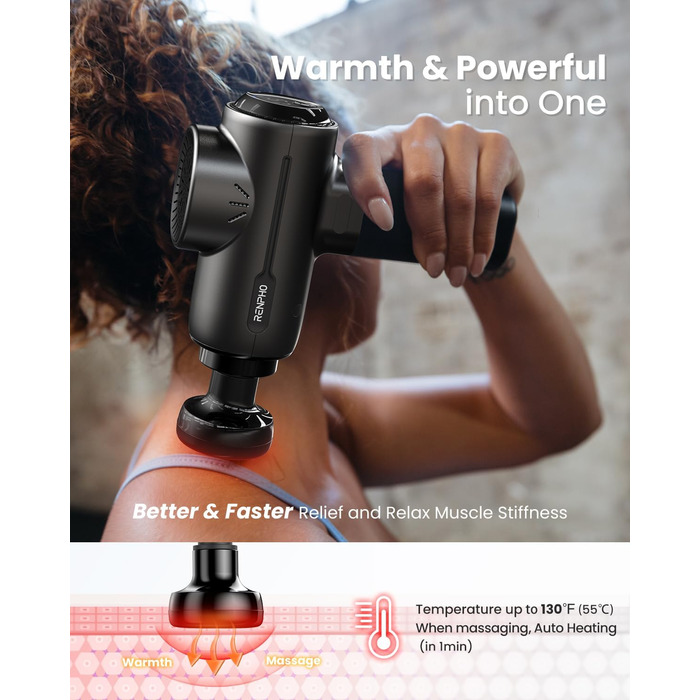 Масажний пістолет RENPHO Active Thermal для глибокого масажу м'язів спини, USB-C зарядка, масажер для розслаблення, ідеальний подарунок для сім'ї